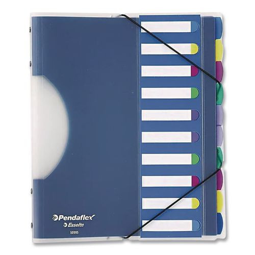 PileSmart Project Sorters, 0.75" Expansion, 10 Sections, Elastic Cord Closure, 1/10-Cut Tabs, Letter Size, Blue