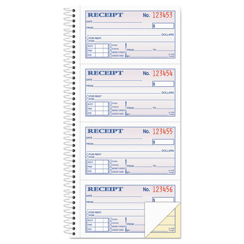 Multipart Money/Rent Receipt Book, Two-Part Carbonless, 4.75 x 2.75, 4 Forms/Sheet, 200 Forms Total