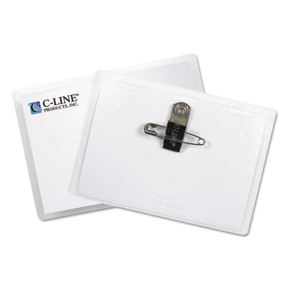 Name Badge Kits, Top Load, 3 1/2 x 2 1/4, Clear, Combo Clip/Pin, 50/Box