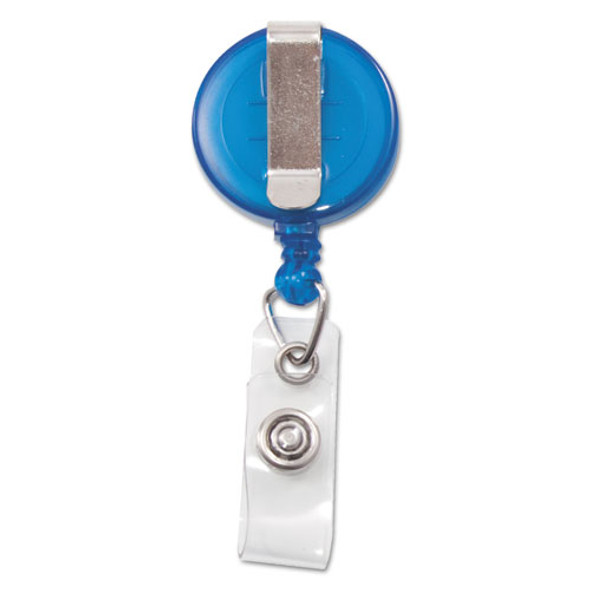 Translucent Retractable ID Card Reel, 30" Extension, Blue, 12/Pack
