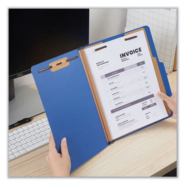 Six-Section Pressboard Classification Folders, 2.5" Expansion, 2 Dividers, 6 Fasteners, Letter Size, Blue, 10/Box