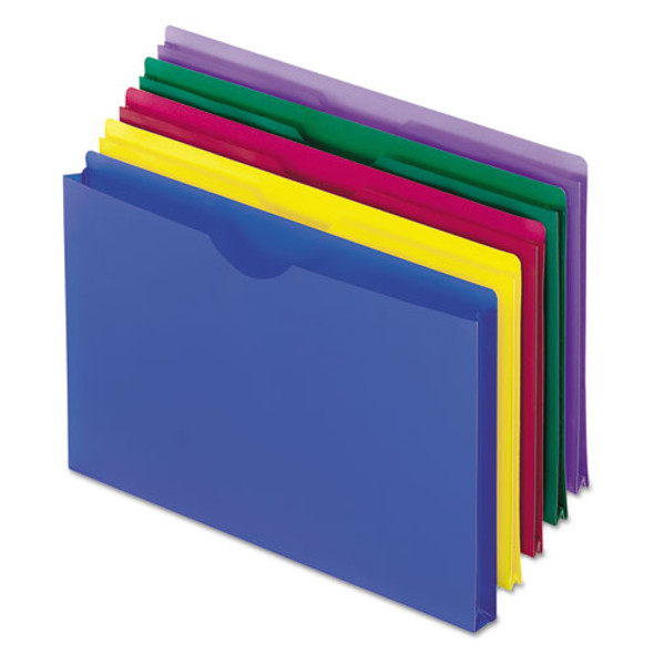 Poly File Jackets, Straight Tab, Legal Size, Assorted Colors, 5/Pack