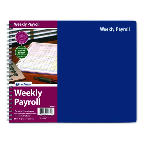 Weekly Payroll Record Book for 20 Employees, Two-Page Spread: 36 Columns, Royal Blue Cover, 8.5 x 11 Sheets, 56 Sheets/Book