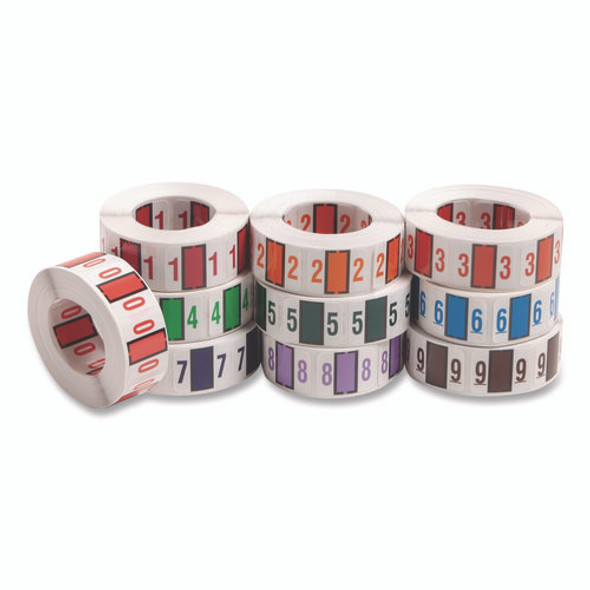 Numerical End Tab File Folder Labels, 0-9, 1 x 1.25, White, 500/Roll, 10 Rolls/Box