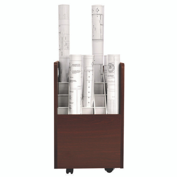 20-Slot Mobile Rolling Wood Blueprint Storage Cabinet Roll File Large Document Organizer, 15.25 x 13.25 x 24.75, Mahogany