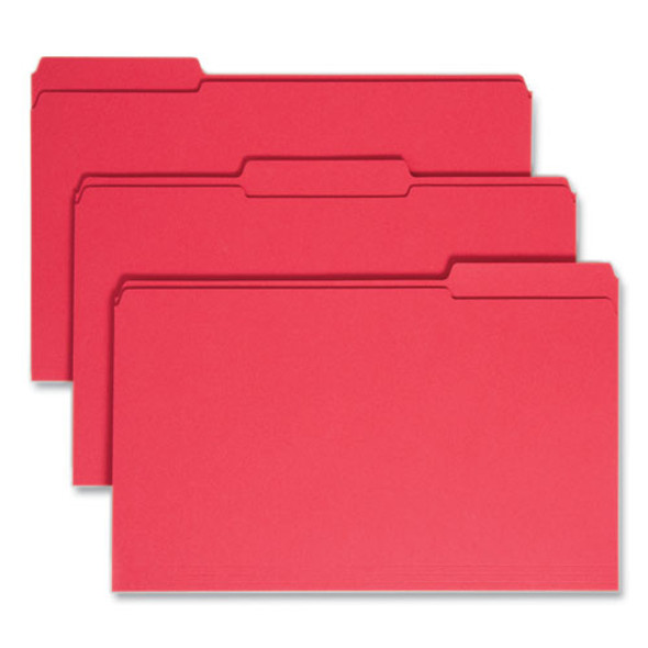 Reinforced Top Tab Colored File Folders, 1/3-Cut Tabs: Assorted, Legal Size, 0.75" Expansion, Red, 100/Box
