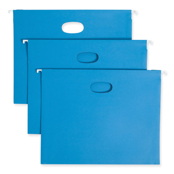 Hanging Pockets with Full-Height Gusset, 1 Section, 2" Capacity, Letter Size, 1/5-Cut Tabs, Sky Blue, 25/Box