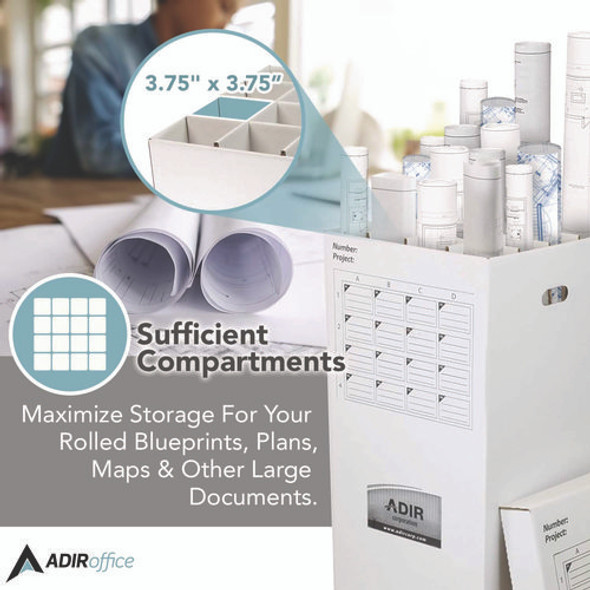 16 Slot Blueprint Rolled File Upright Storage Box, 16 Compartments, 17.5 x 17.5 x 37, White