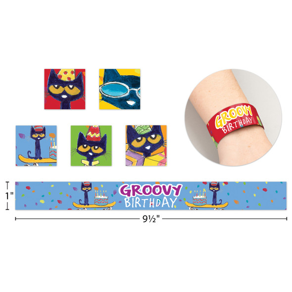 Pete the Cat® Groovy Birthday Slap Bracelets, 10 Per Pack, 6 Packs