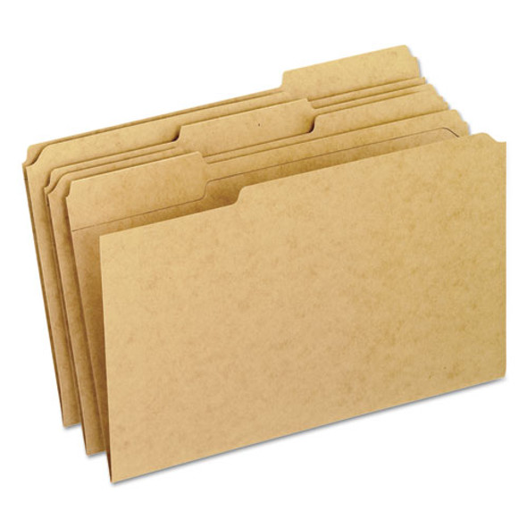Dark Kraft File Folders with Double-Ply Top, 1/3-Cut Tabs: Assorted, Legal Size, 0.75" Expansion, Brown, 100/Box