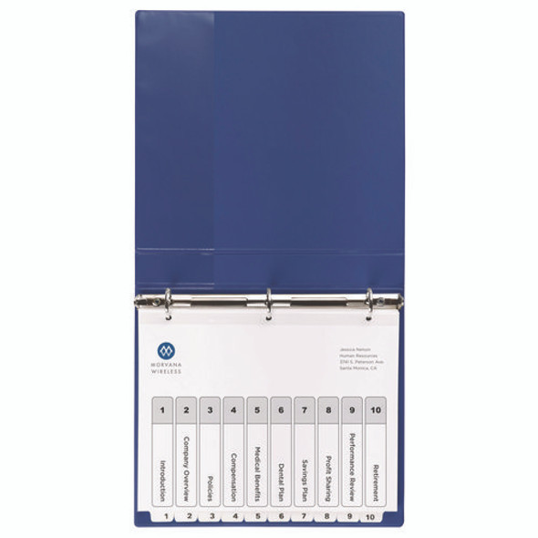 Customizable Table of Contents Ready Index Black and White Dividers, 10-Tab, 1 to 10, 11 x 8.5, White, 6 Sets