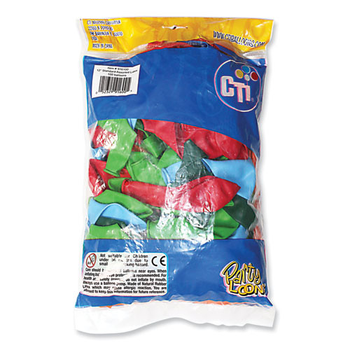 Balloons, 12", Helium Quality Latex, Assorted Colors, 100/Pack, 20 Packs/Carton