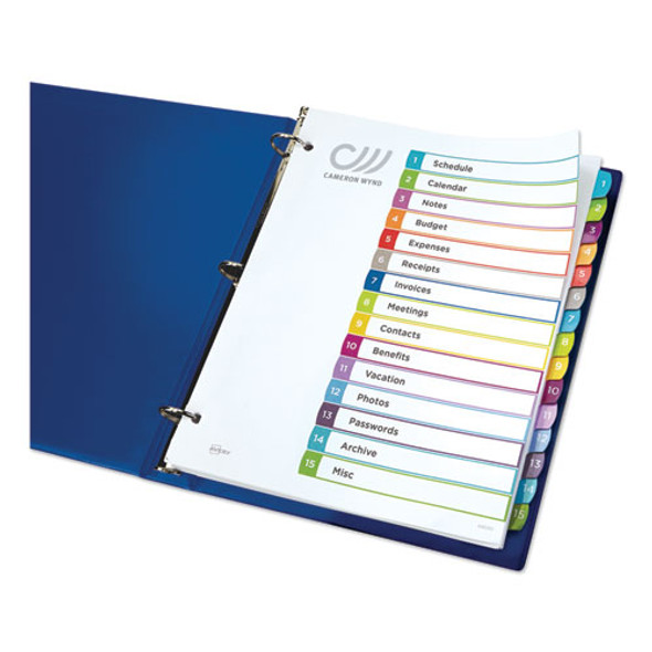 Customizable TOC Ready Index Multicolor Tab Dividers, 15-Tab, 1 to 15, 11 x 8.5, White, Contemporary Color Tabs, 1 Set