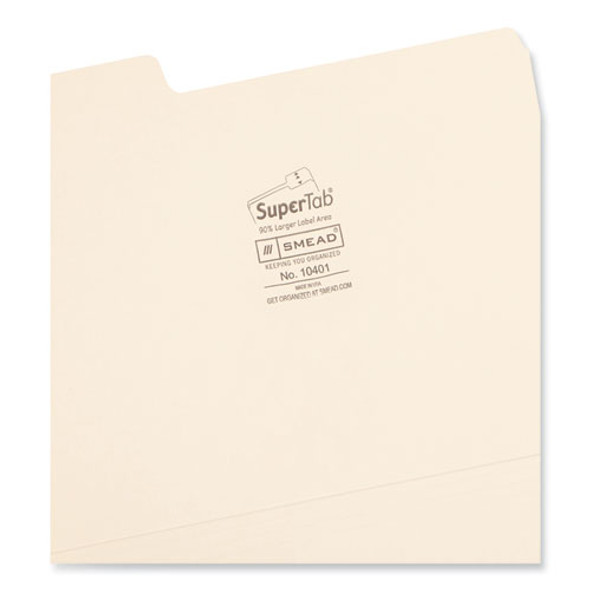 SuperTab Top Tab File Folders, 1/3-Cut Tabs: Assorted, Letter Size, 0.75" Expansion, 14-pt Manila, 50/Box