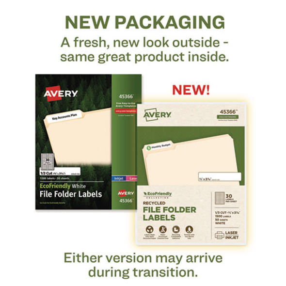 EcoFriendly Permanent File Folder Labels, 0.66 x 3.44, White, 30/Sheet, 50 Sheets/Pack