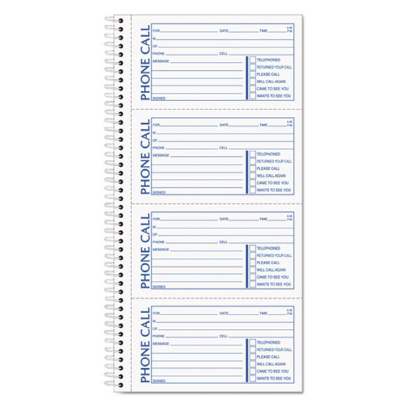 Second Nature Phone Call Book, Two-Part Carbonless, 5 x 2.75, 4 Forms/Sheet, 400 Forms Total