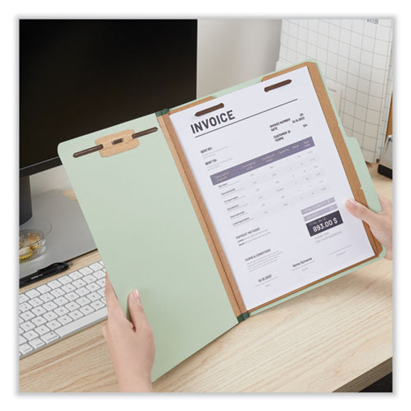 Eight-Section Pressboard Classification Folders, 3" Expansion, 3 Dividers, 8 Fasteners, Letter Size, Gray-Green, 10/Box