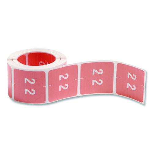 Numerical End Tab File Folder Labels, 2, 1.5 x 1.5, Pink, 250/Roll