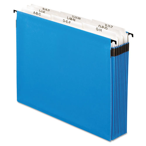 SureHook Nine-Section Hanging Folder, 9 Sections, 5.25" Capacity, Letter Size, 1/5-Cut Tabs, Blue
