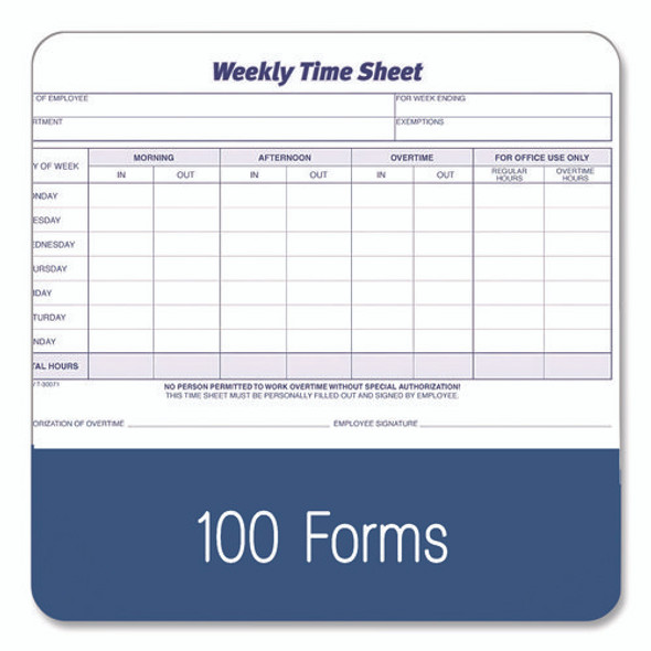 Weekly Time Sheets, Two-Part Carbonless, 8.5 x 5.5, 100 Forms Total