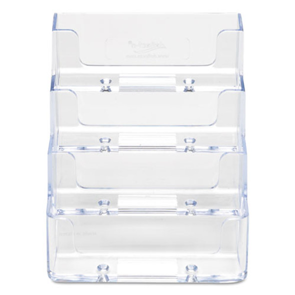 4-Pocket Business Card Holder, Holds 200 Cards, 3.94 x 3.5 x 3.75, Plastic, Clear