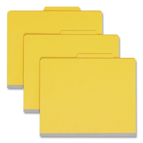 Top Tab Classification Folders, Six SafeSHIELD Fasteners, 2" Expansion, 2 Dividers, Letter Size, Yellow Exterior, 10/Box