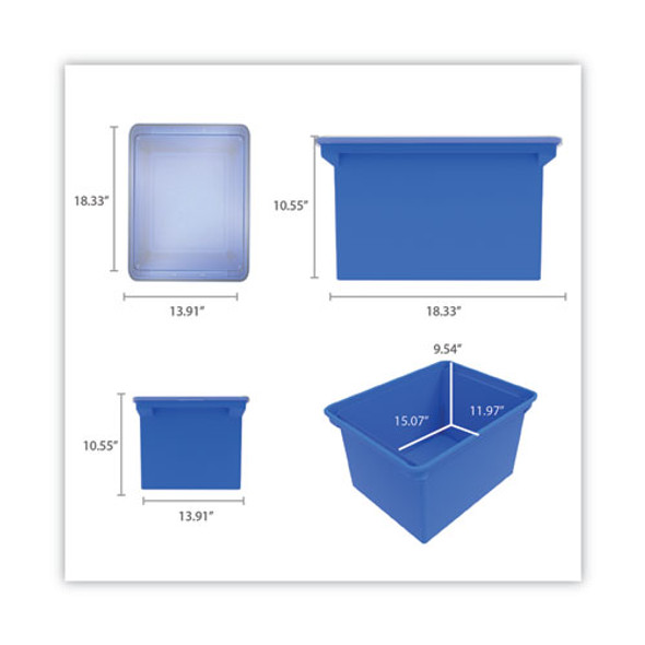 Plastic File Tote, Letter/Legal Files, 18.5" x 14.25" x 10.88", Blue/Clear