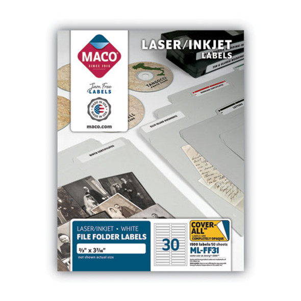 Cover-All Opaque File Folder Labels, Inkjet/Laser Printers, 0.66 x 3.44, White, 30 Labels/Sheet, 50 Sheets/Box