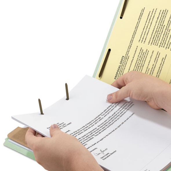 Recycled Pressboard Classification Folders, 2" Expansion, 1 Divider, 4 Fasteners, Legal Size, Gray-Green, 10/Box
