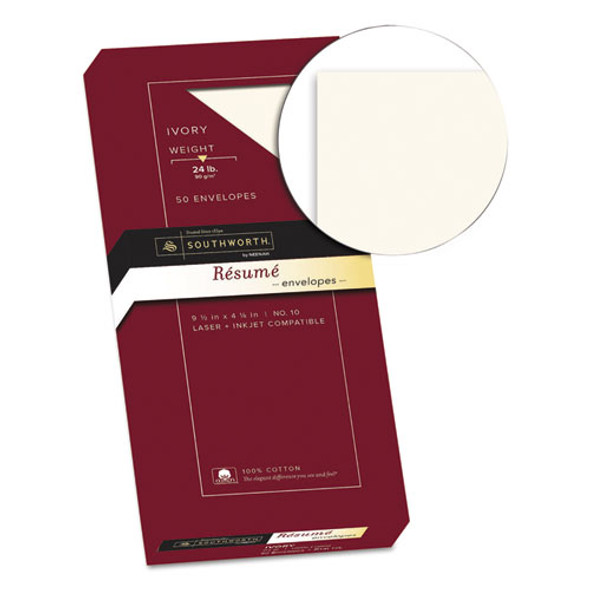 100% Cotton Resume Envelope, #10, Commercial Flap, Gummed Closure, 4.13 x 9.5, Ivory, 50/Box 100% Cotton Resume Envelope, #10, Commercial Flap, Gummed Closure, 4.13 x 9.5, Ivory, 50/Box