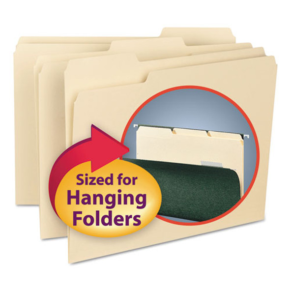 Interior File Folders, 1/3-Cut Tabs: Assorted, Letter Size, 0.75" Expansion, Manila, 100/Box