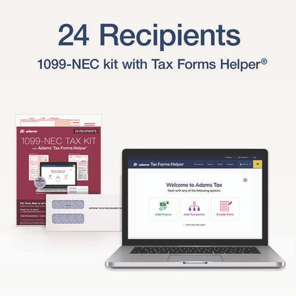 4-Part 1099-NEC Tax Form Kit with Security Envelopes and Tax Forms Helper, 2024, 8.5 x 3.5, 3 Forms/Sheet, 24 Forms Total