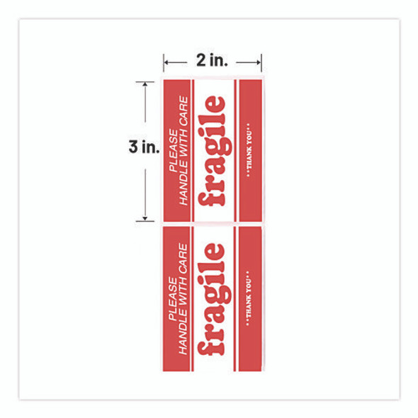 Pre-Printed Message Labels, Fragile-Please Handle with Care-Thank You, 2 x 3, White/Red, 500/Roll