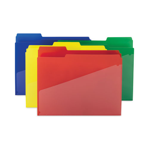 Poly Colored File Folders With Slash Pocket, 1/3-Cut Tabs: Assorted, Letter Size, 0.75" Expansion, Assorted Colors, 12/Pack