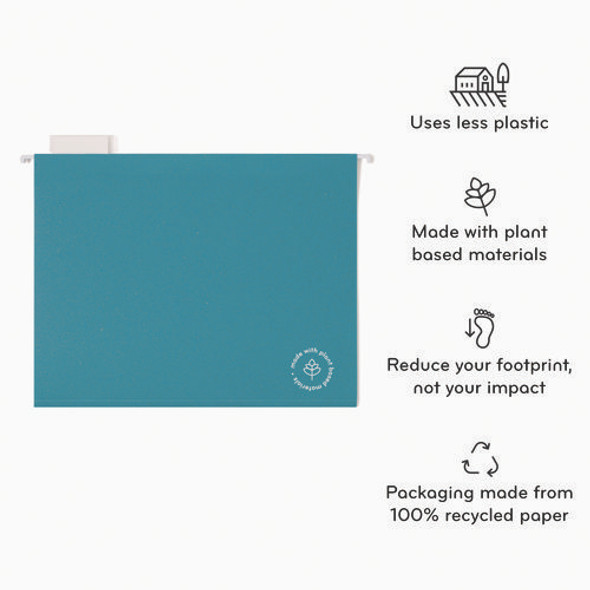 U-Eco Hanging File Folders, Letter Size, 1/5-Cut Tabs, Assorted, 12/Pack