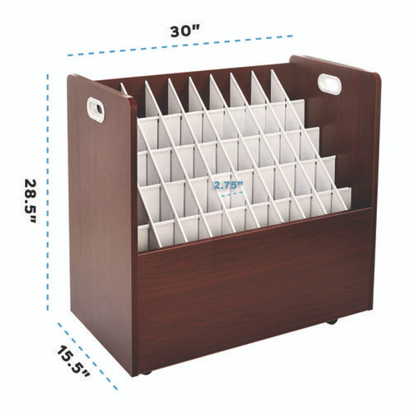 50-Compartment Mobile Wood Blueprint Rolled File Storage Organizer, 50 Compartments, 30 x 15.75 x 28.5, Mahogany