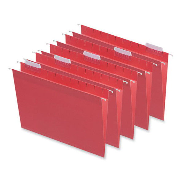 Deluxe Bright Color Hanging File Folders, Letter Size, 1/5-Cut Tabs, Red, 25/Box