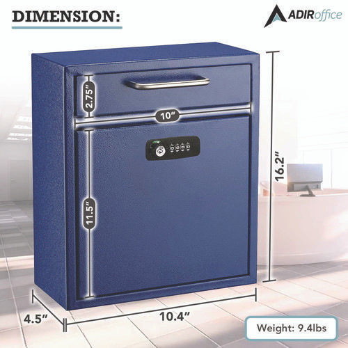 Medium Secure Drop Box Wall Mounted Locking Mail Box with Key and Combination Lock, 10.51 x 4.72 x 12, Blue