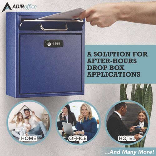 Medium Secure Drop Box Wall Mounted Locking Mail Box with Key and Combination Lock, 10.51 x 4.72 x 12, Blue