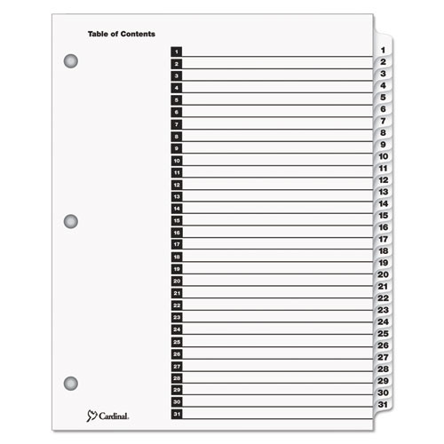 OneStep Printable Table of Contents and Dividers, 31-Tab, 1 to 31, 11 x 8.5, White, White Tabs, 1 Set
