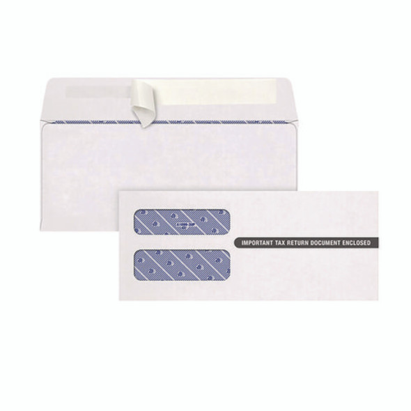1099 Double Window Envelope, Commercial Flap, Self-Adhesive Closure, 3.75 x 8.75, White, 24/Pack