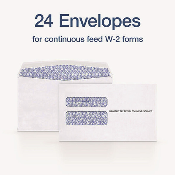 W-2 Laser Double Window Envelope, Commercial Flap, Gummed Closure, 5.63 x 9, White, 24/Pack