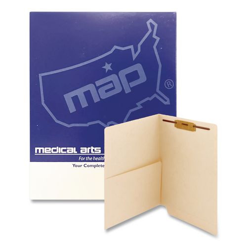 Heavy-Duty Slash Pocket End Tab Fastener Folders, 1 Fastener, Letter Size, Manila Exterior, 50/Box