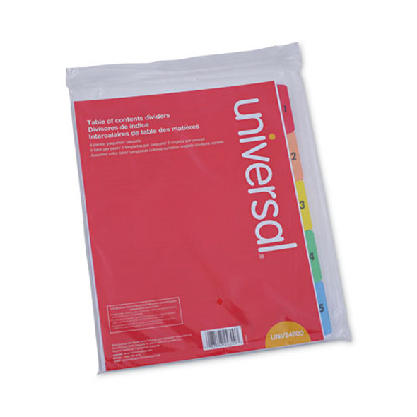 Deluxe Table of Contents Dividers for Printers, 5-Tab, 1 to 5; Table Of Contents, 11 x 8.5, White, 6 Sets
