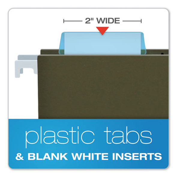 Transparent Colored Tabs For Hanging File Folders, 1/5-Cut, Blue, 2" Wide, 25/Pack