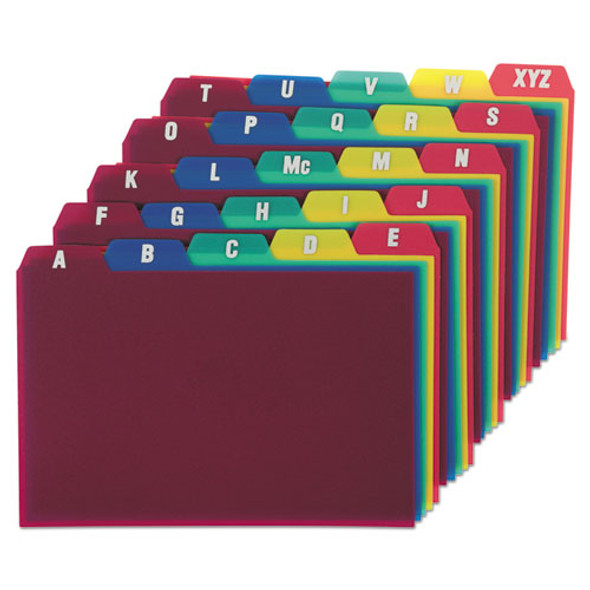 Durable Poly A-Z Card Guides, 1/5-Cut Top Tab, A to Z, 4 x 6, Assorted Colors, 25/Set