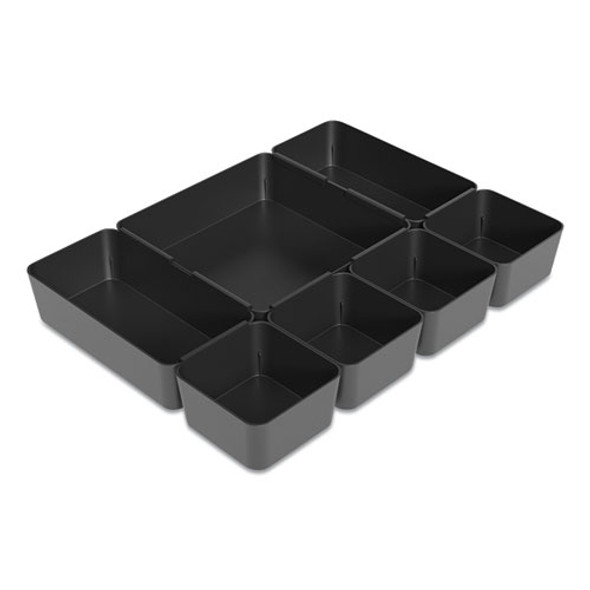 Ten-Compartment Plastic Drawer Organizer, 7.83 x 8.19 x 5.35, Black