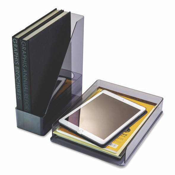 Recycled Plastic Desktop Document Organization Set, (1) Letter-Sized Letter Tray, (1) Magazine File, Translucent Ash