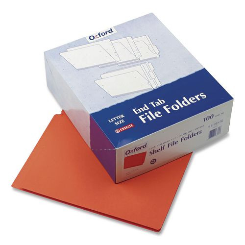 Colored End Tab Folders with Reinforced Double-Ply Straight Cut Tabs, Letter Size, 0.75" Expansion, Orange, 100/Box