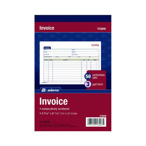 Multipart General-Purpose Invoice Pad, Three-Part Carbonless, 7.94 x 5.56, 50 Forms Total